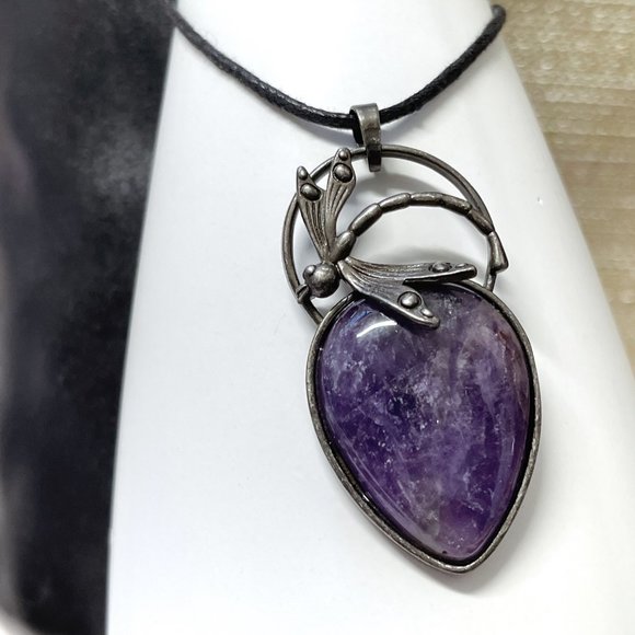 Amethyst Gemstone Dragonfly Necklace for Transformation and Rebirth - Picture 4 of 4